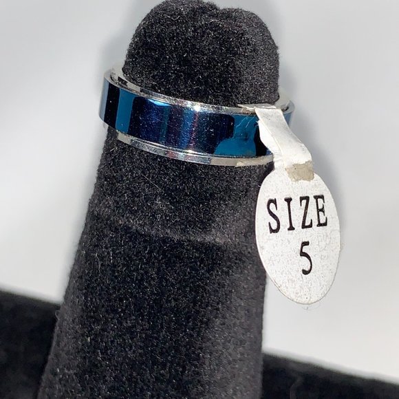 Blue an Silver Steel Spinner Ring, Size 5 - Picture 2 of 7